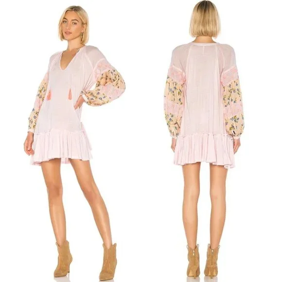 𝅺NWT Free People Mix It Up‎ Pink Floral Tunic Revolve Size Large Dress NEW Boho - Picture 4 of 9
